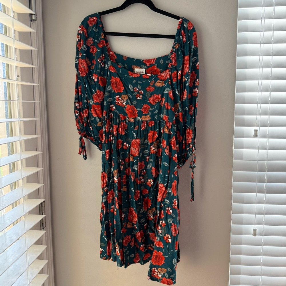 Floral Dress with Red and Green Pattern